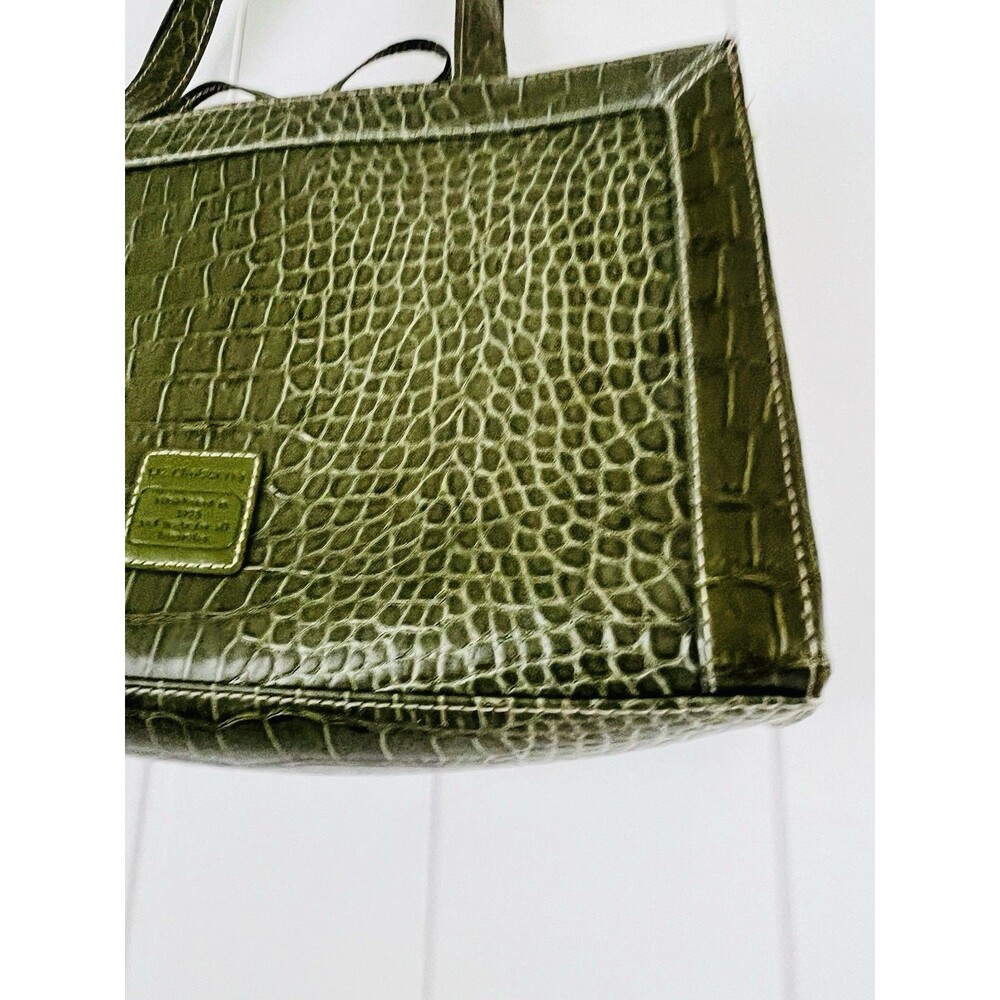 Vintage Liz Claiborne Olive Green Crocodile Embossed Shoulder Bag Bow Accent - Picture 5 of 8